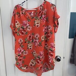 Honeyme Floral Blouse - Coral and Rose